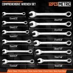 HORUSDY 12-Piece Metric Wrench Set | Combination Wrench Set with Organizer | 12 Point | 8mm - 19mm | Chrome Vanadium Steel