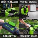 Greenworks 48V (2x24V) Electric Lawn Mower Combo Kit: 20"Steel Deck Push Mower, 12" String Trimmer, 320 CFM Blower, 3 Batteries & 2 Chargers, 3-Year Warranty.