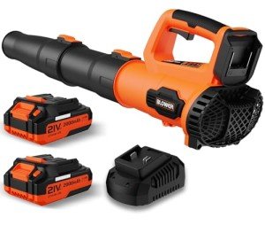 Leaf Blower, 21V Cordless Electric Blower with 2 2.0Ah Batteries and 1 Hour Fast Charger, Lightweight Leaf Blower for Patio Cleaning, Lawn Care, Blowing Fallen Leaves and Dust, etc.