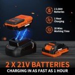 Leaf Blower, 21V Cordless Electric Blower with 2 2.0Ah Batteries and 1 Hour Fast Charger, Lightweight Leaf Blower for Patio Cleaning, Lawn Care, Blowing Fallen Leaves and Dust, etc.