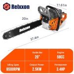 Relxxon 58cc 20-Inch Gas Chainsaw – 2-Cycle Engine, Low Kickback, Automatic Oiler, Anti-Vibration for Tree Felling, Firewood Cutting & Heavy-Duty Use (RZ351 PRO)