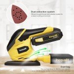 Inequalit 20V 1.3Ah Cordless Detail Sander, Electric Sander with 12000 RPM, Including 20Pcs Sandpapers and Dust Collection System for Precise Sanding in Tight Spaces, Battery and Charger Bundled