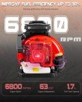Getell Professional Gas Powered Backpack Leaf Blower – 2-Stroke High-Performance 63CC/665 CFM Blower System with Comfort Design for Complete Property Maintenance (GB656 PRO)