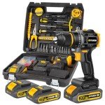 Compact Brushless Power Drill Set,60N.m Cordless Drill Tool Box with 2 Battery & 3/8”Keyless Metal Self-locking Chuck,138Pcs Men Handheld Tool Drill Set,Taladro Inalámbrico for Home Repair Set Drill