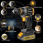 Compact Brushless Power Drill Set,60N.m Cordless Drill Tool Box with 2 Battery & 3/8”Keyless Metal Self-locking Chuck,138Pcs Men Handheld Tool Drill Set,Taladro Inalámbrico for Home Repair Set Drill
