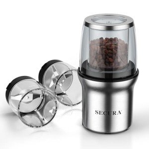 Secura Coffee Grinder Electric, Spice Grinder, Dual Glass Bowls for Wet & Dry Grinding