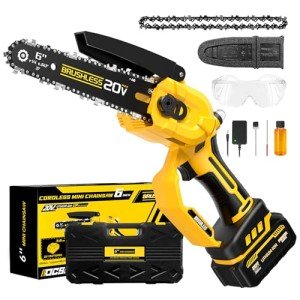 Cordless Mini Chainsaw, Brushless Chainsaw With Automatic Chain Tensioning Device & Auto Oiler,Portable Power Chainsaw for Logging | Tree Trimming (Battery Included)