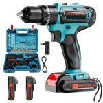 21V Cordless Drill with 2-Battery and Charger, Electric drill Set, Power Drill Cordless with 3/8 Inch Keyless Chuck, 25+ 3 Clutch,Work Light, Max torque 45Nm, 2-Variable Speed