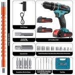 21V Cordless Drill with 2-Battery and Charger, Electric drill Set, Power Drill Cordless with 3/8 Inch Keyless Chuck, 25+ 3 Clutch,Work Light, Max torque 45Nm, 2-Variable Speed