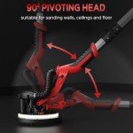 IMQUALI Drywall Sander with Vacuum Dust Collector(02/11/2025 Upgraded) 8-Amp Popcorn Ceiling Removal Tool with 7 Variable Speed 800-1800RPM, Extendable Handle, LED Light, 12pcs Sanding Discs, Red