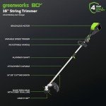 Greenworks 80V 21” Brushless (Self-Propelled) Cordless Electric Lawn Mower + (580 CFM) Axial Leaf Blower + 16” (Attachment Capable) String Trimmer, 4.0Ah Battery and 60 Minute Rapid Charger