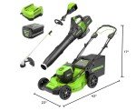 Greenworks 80V 21” Brushless (Self-Propelled) Cordless Electric Lawn Mower + (580 CFM) Axial Leaf Blower + 16” (Attachment Capable) String Trimmer, 4.0Ah Battery and 60 Minute Rapid Charger