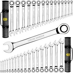 TOOLGUARDS Complete Ratcheting Wrench Set 33pcs - Metric and Standard - Combination Ratchet Wrench Set - 100% Lifetime Satisfaction Guarantee - Large