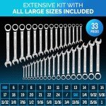 TOOLGUARDS Complete Ratcheting Wrench Set 33pcs - Metric and Standard - Combination Ratchet Wrench Set - 100% Lifetime Satisfaction Guarantee - Large