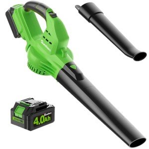 Leaf Blower Cordless with 4.0Ah Battery and Charger, 135MPH 170CFM High Speed Leaf Blower with 2 Tube, 20V Electric Leaf Cleaner, Lightweight Handheld Small Blower for Car, Garden, House, Depot, Green