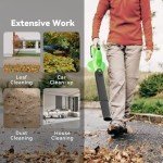 Leaf Blower Cordless with 4.0Ah Battery and Charger, 135MPH 170CFM High Speed Leaf Blower with 2 Tube, 20V Electric Leaf Cleaner, Lightweight Handheld Small Blower for Car, Garden, House, Depot, Green