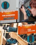 Drill, Cordless Drill with Dual 2.0Ah Battery, Electric Drills 3/8 Inch Chuck 370 In-lbs, 25+1 Torque Power Scewdriver Set with Battery and Charger, 2 Speed LED Light 27 Accessories