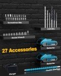 Drill, Cordless Drill with Dual 2.0Ah Battery, Electric Drills 3/8 Inch Chuck 370 In-lbs, 25+1 Torque Power Scewdriver Set with Battery and Charger, 2 Speed LED Light 27 Accessories
