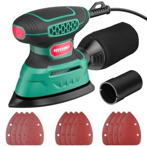 HYCHIKA Detail Sander Tool with Vacuum Attach, 13,000 OPM, 1.2A Electric Palm Sander with 12 Pcs Sandpapers, Upraged Dust Collection System, Compact Design for Tight Spaces Sanding and Paint Removing