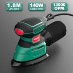 HYCHIKA Detail Sander Tool with Vacuum Attach, 13,000 OPM, 1.2A Electric Palm Sander with 12 Pcs Sandpapers, Upraged Dust Collection System, Compact Design for Tight Spaces Sanding and Paint Removing