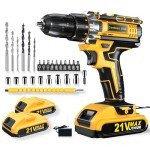 Drill, Cordless Drill with Dual 2.0Ah Battery, Electric Drills 3/8 Inch Chuck 370 In-lbs, 25+1 Torque Power Combi Screwdriver Set with Battery and Charger, 2 Speed LED Light 27 Accessories