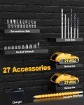 Drill, Cordless Drill with Dual 2.0Ah Battery, Electric Drills 3/8 Inch Chuck 370 In-lbs, 25+1 Torque Power Combi Screwdriver Set with Battery and Charger, 2 Speed LED Light 27 Accessories