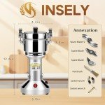 INSELY Grain Mill Grinder 150g High Speed Food Grain Mill Stainless Steel Seeds Flour Nut Pill Wheat Corn Herbs Spices & Seasonings Dry Grinder Electric Machine Grinder for Kitchen