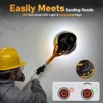 GEVEELIFE Drywall Sander, 880W 7.33A Electric Drywall Sander with Vacuum Dust Collector, 5 Variable Speed 1000-2100RPM, LED Light, Foldable & Extendable Handle, 12 Sanding Discs