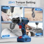 Cordless Drill Set, 20V Power Drill with Battery 2.0Ah and Charger, 3/8-Inch Keyless Chuck Electric Drill, 25+1 Torque, 42pcs Drill Driver Bits/Screws for DIY Projects (Blue)