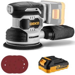 Cordless Orbital Sander: DEKOPRO 20V Random Orbit Sander, 5inch Power Palm Sander Electric Sanders Tool with Battery, Charger, Dust Collector, 16 Pcs Sanding Discs for Woodwroking
