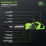 Greenworks 40V 16" Brushless Cordless Chainsaw (Gen 2) (Great For Tree Felling, Limbing, Pruning, and Firewood / 75+ Compatible Tools), 4.0Ah Battery and Charger Included