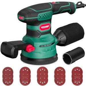 Orbital Sander 3.8Amp 450W, HYCHIKA 6 Variable Speeds Double Handle Palm Random Orbit Power Sander, 5-Inch Electric Sander with 20pcs Sandpapers, Dust Collector for Woodworking