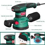 Orbital Sander 3.8Amp 450W, HYCHIKA 6 Variable Speeds Double Handle Palm Random Orbit Power Sander, 5-Inch Electric Sander with 20pcs Sandpapers, Dust Collector for Woodworking