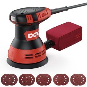 DCK Random Orbital Sander, 3.0 AMP Corded Palm Sander, 6 Speeds Max 12,000 OPM, 5-Inch with 10 pcs Sandpapers, Dust Bag, Low Vibration, Drywall Sander for Woodworking, Decoration Furniture (KSA125)