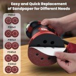 DCK Random Orbital Sander, 3.0 AMP Corded Palm Sander, 6 Speeds Max 12,000 OPM, 5-Inch with 10 pcs Sandpapers, Dust Bag, Low Vibration, Drywall Sander for Woodworking, Decoration Furniture (KSA125)