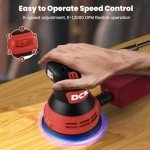DCK Random Orbital Sander, 3.0 AMP Corded Palm Sander, 6 Speeds Max 12,000 OPM, 5-Inch with 10 pcs Sandpapers, Dust Bag, Low Vibration, Drywall Sander for Woodworking, Decoration Furniture (KSA125)