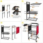 ElecVoztile Garage Power Tool Organizer Cart with Charging Station, Floor Stand Rolling Drill Holder and Tool Battery Storage Cart on Wheels, 3-Layer Utility Rack Shelf with 8 Outlet Power Strip (Red)