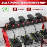Saker Power Tool Organizer Wall Mount, Power Tool Organizer with Charging Station, 3-Layer, 8 Outlets, 4 Drill Holders, 3 Hooks, Drill Bit Rack, Screwdriver Rack for Garage, Workshop, Home