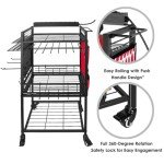 ElecVoztile Garage Power Tool Organizer Cart with Charging Station, Floor Stand Rolling Drill Holder and Tool Battery Storage Cart on Wheels, 3-Layer Utility Rack Shelf with 8 Outlet Power Strip (Red)