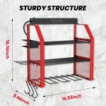 Saker Power Tool Organizer Wall Mount, Power Tool Organizer with Charging Station, 3-Layer, 8 Outlets, 4 Drill Holders, 3 Hooks, Drill Bit Rack, Screwdriver Rack for Garage, Workshop, Home