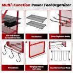 Saker Power Tool Organizer Wall Mount, Power Tool Organizer with Charging Station, 3-Layer, 8 Outlets, 4 Drill Holders, 3 Hooks, Drill Bit Rack, Screwdriver Rack for Garage, Workshop, Home