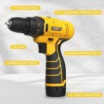 DELI 12V Cordless Drill Set, 2.0Ah Battery with Charger, 3/8'' Keyless Chuck, 18+1 Torque Settings, Electric Mini Drill for Home Improvement