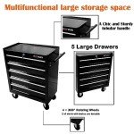 nifoti 5-Drawer Tool Cart on Wheels, Rolling Tool Chest Storage, Trolley Organizer for Garage, Warehouse, Workshop, Repair Shop (5 Large Drawers-29.3"H-Black)