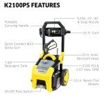 Kärcher Pressure Washer K2100PS, Max 2625 PSI, 3 Spray Nozzles, Detergent Tank, For Cars, Driveways, Siding, Patios, 2.07 max. GPM
