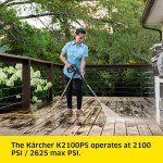 Kärcher Pressure Washer K2100PS, Max 2625 PSI, 3 Spray Nozzles, Detergent Tank, For Cars, Driveways, Siding, Patios, 2.07 max. GPM