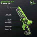 Greenworks 24V 6" Brushless Mini Chainsaw, Small Cordless Handheld Saw, 2.0Ah Battery and Charger Included