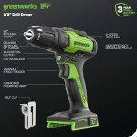 Greenworks 24V Brushless Cordless 1/2-Inch Drill / Driver, (2) 1.5Ah USB Batteries (USB Hub) and Charger Included DD24L1520