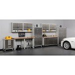 Seville Classics UltraHD Heavy Duty Rolling Cabinet Workbench Table w/Solid Wood Top, Workstation for Garage, Warehouse, Office, Workshop, 77" W x 20" D x 37.5" H, Granite, 11-Drawer
