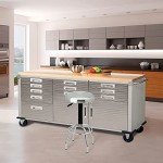 Seville Classics UltraHD Heavy Duty Rolling Cabinet Workbench Table w/Solid Wood Top, Workstation for Garage, Warehouse, Office, Workshop, 77" W x 20" D x 37.5" H, Granite, 11-Drawer