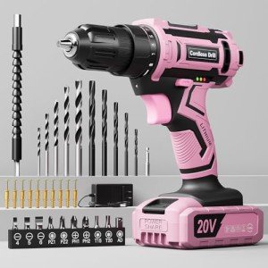 Pink Cordless Drill Set, 20V Electric Power Drill for Women, Lightweight Electric Screwdriver Driver with Battery & Charger, 3/8" Keyless Chuck, Womens Tool Kit for House